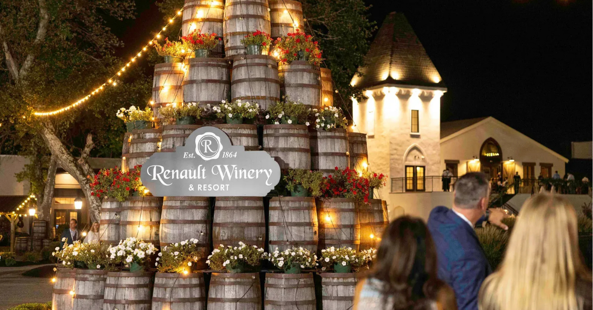 renault-winery-resort-barrel-tower-evening-event-accountable-equity Josh McCallen, CEO and Co-Founder of Accountable Equity and Vivamee Hospitality, leads a group of accredited investors on a property tour at Renault Winery Resort in Egg Harbor City, New Jersey