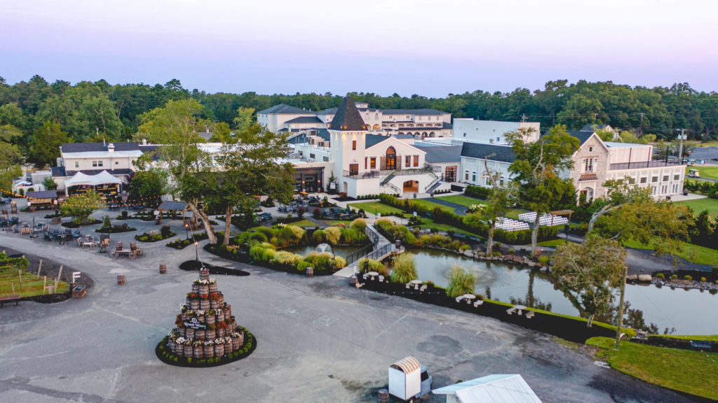 Aerial view of Renault Winery Resort showing event operations and vineyard landscape