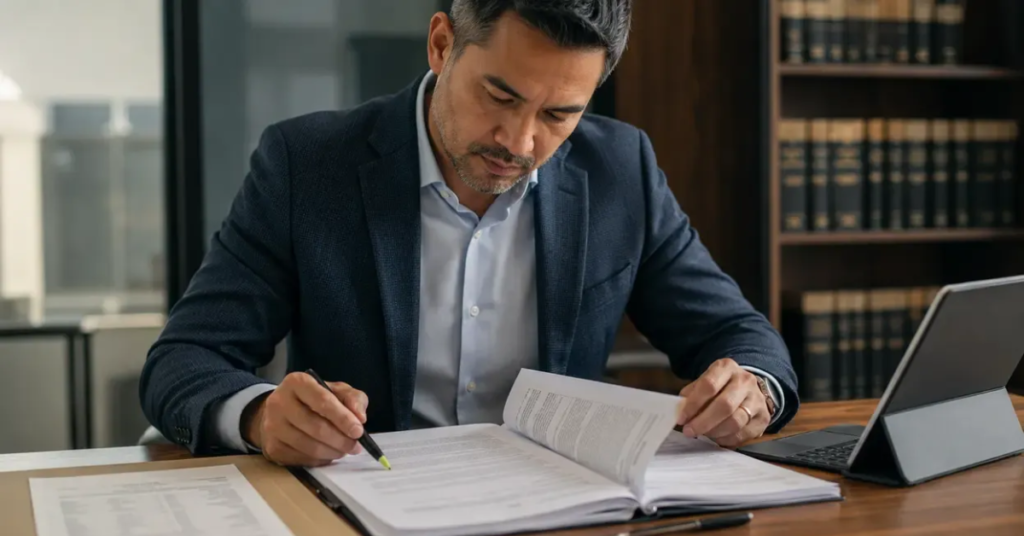 Pharmacist reviewing passive income and real estate investment options on a tablet