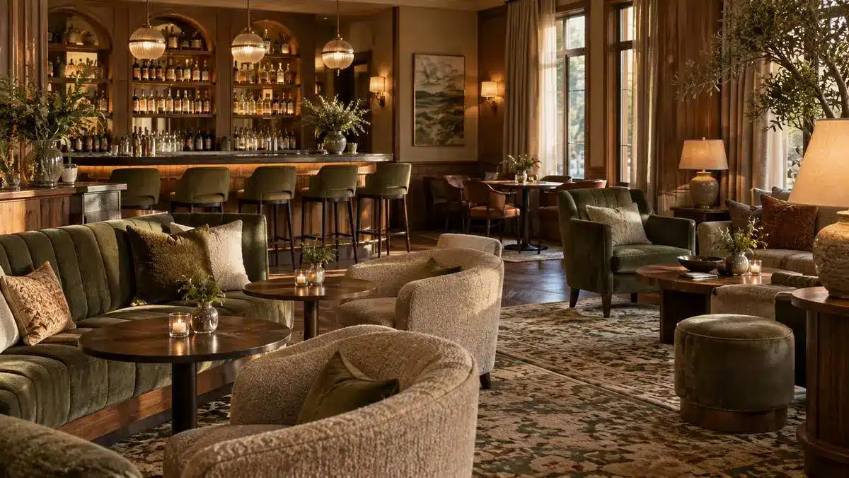 Resort lounge interior filled with furniture, lighting and millwork of the kind a cost segregation study assigns to shorter depreciable lives